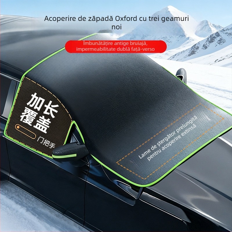 Husă de zăpadă pentru parbrizul frontal al mașinii – denim, stil extins, cod WJ0085, montaj cu curele, universal