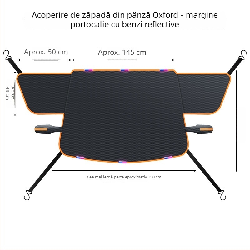 Husă de zăpadă pentru parbrizul frontal al mașinii – denim, stil extins, cod WJ0085, montaj cu curele, universal