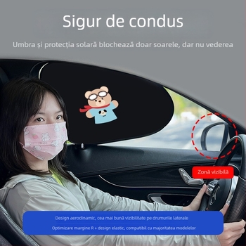 Umbră pentru fereastra automobilului - izolație termică, folie de aluminiu, montaj snap-in, potrivire universală, model desen animat
