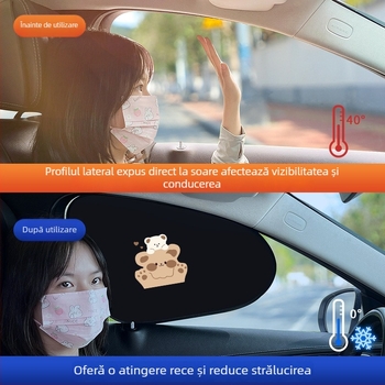Umbră pentru fereastra automobilului - izolație termică, folie de aluminiu, montaj snap-in, potrivire universală, model desen animat