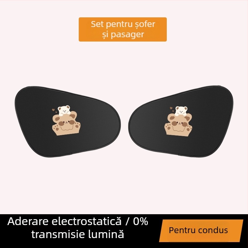 Umbră pentru fereastra automobilului - izolație termică, folie de aluminiu, montaj snap-in, potrivire universală, model desen animat