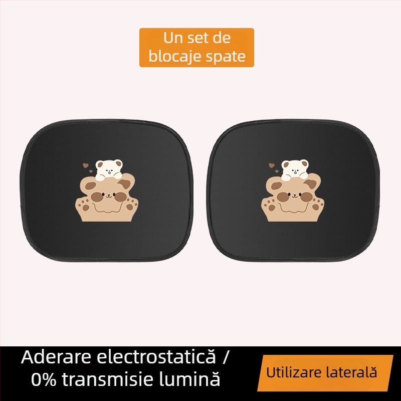 Umbră pentru fereastra automobilului - izolație termică, folie de aluminiu, montaj snap-in, potrivire universală, model desen animat