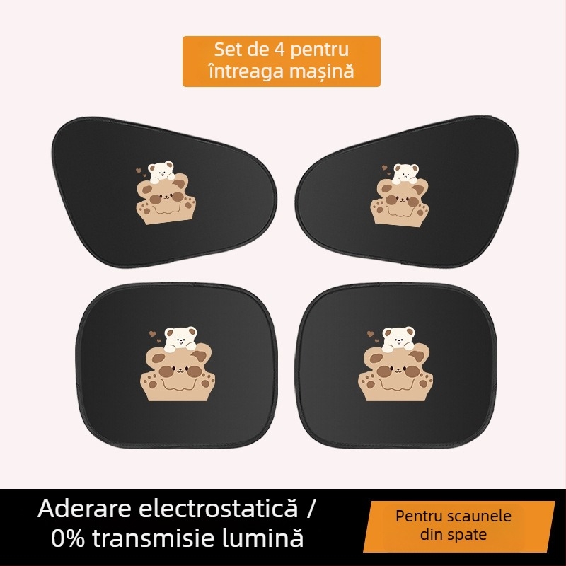Umbră pentru fereastra automobilului - izolație termică, folie de aluminiu, montaj snap-in, potrivire universală, model desen animat