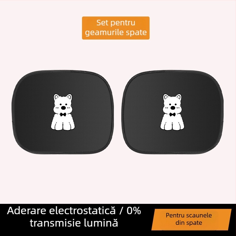 Umbră pentru fereastra automobilului - izolație termică, folie de aluminiu, montaj snap-in, potrivire universală, model desen animat