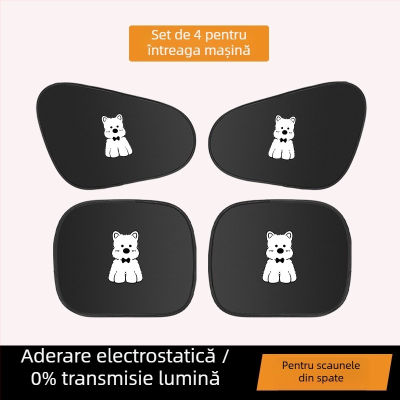 Umbră pentru fereastra automobilului - izolație termică, folie de aluminiu, montaj snap-in, potrivire universală, model desen animat
