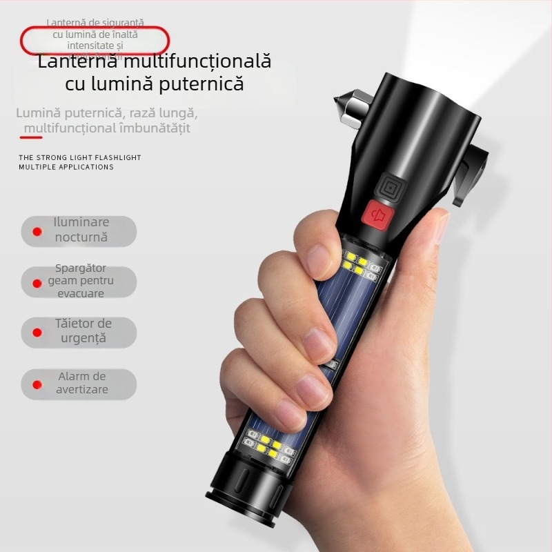 Ciocan auto multifuncțional cu lanternă solară – salvare, spargerea geamului, alarmă • OUDEW • aliaj de aluminiu • Zhejiang • 250 g