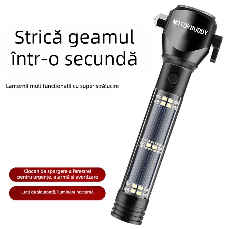 Ciocan auto multifuncțional cu lanternă solară – salvare, spargerea geamului, alarmă • OUDEW • aliaj de aluminiu • Zhejiang • 250 g