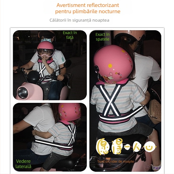 Vestă de siguranță pentru copii pentru ciclism - material poliester, proiectată pentru siguranța copiilor în timpul mersului.