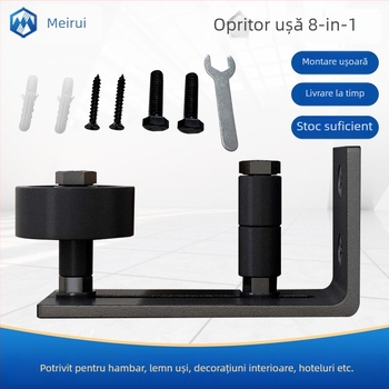 Hardware pentru ușa de hambar cu șină glisantă — opritor pendul 8 în 1, oțel carbon, vopsire cu pulbere, stil modern și simplu