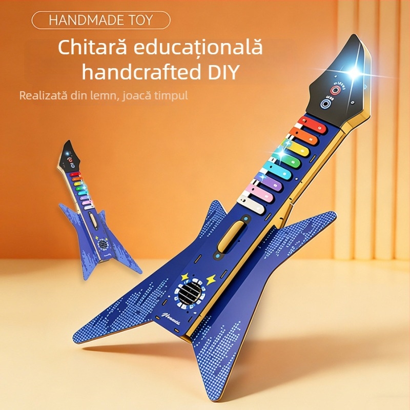 Model de chitară electrică din lemn – jucărie DIY pentru copii (lemn, model de chitară, asamblare DIY, vârsta 7-14 ani)