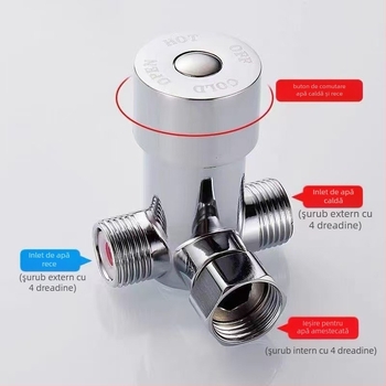 Valvă termostatică din cupru, de trei căi, pentru amestecarea apei calde și reci, cu 2 intrări și 1 ieșire, cu supapă de control