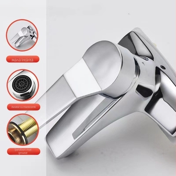 Robinet chiuvetă de baie cu două găuri, apă caldă și rece, robinet mixer cu dublă funcție, anti-strop, stil modern minimalist, model 062