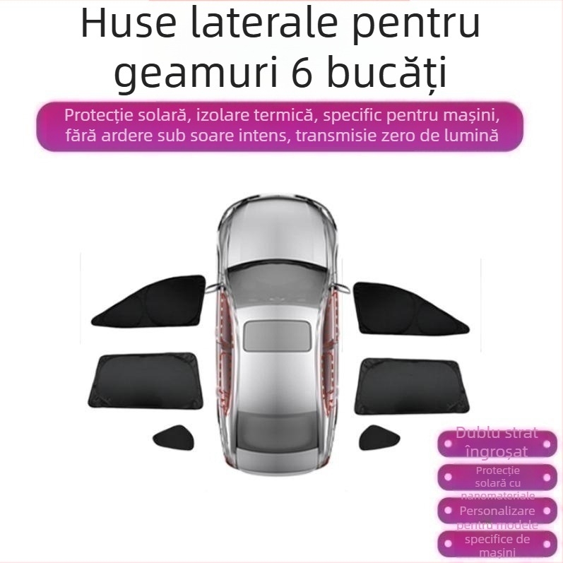 Curtină parasolar auto pentru R7 – acoperire completă, intimitate și izolație termică, montaj snap-in, potrivită pentru geamurile din față, din spate și plafon.