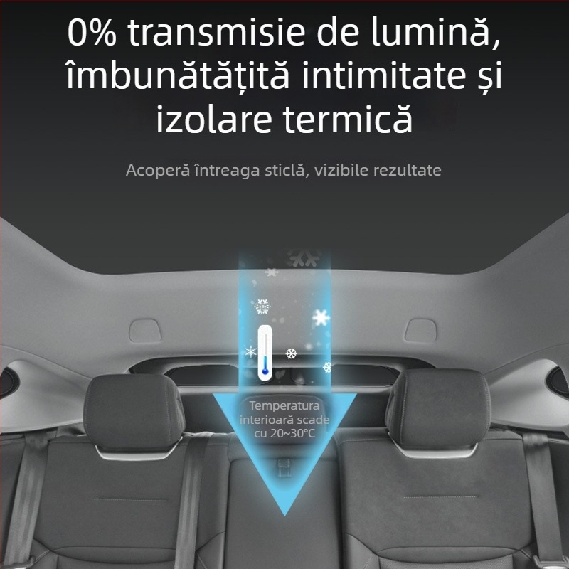Curtină parasolar auto pentru R7 – acoperire completă, intimitate și izolație termică, montaj snap-in, potrivită pentru geamurile din față, din spate și plafon.