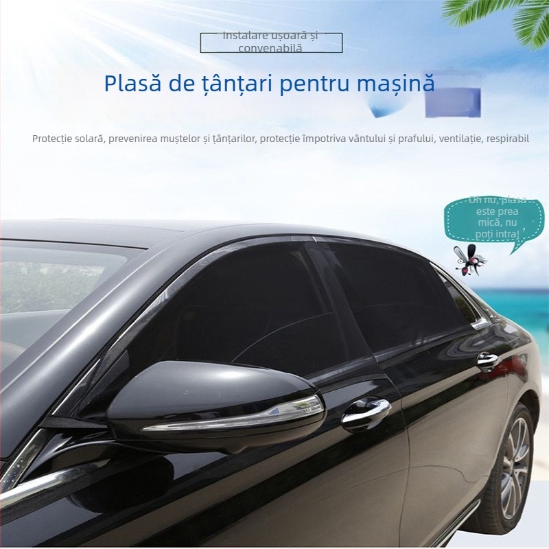 Plasă auto antițânțari, neagră, cu izolație termică și protecție solară, compatibilă cu etichete