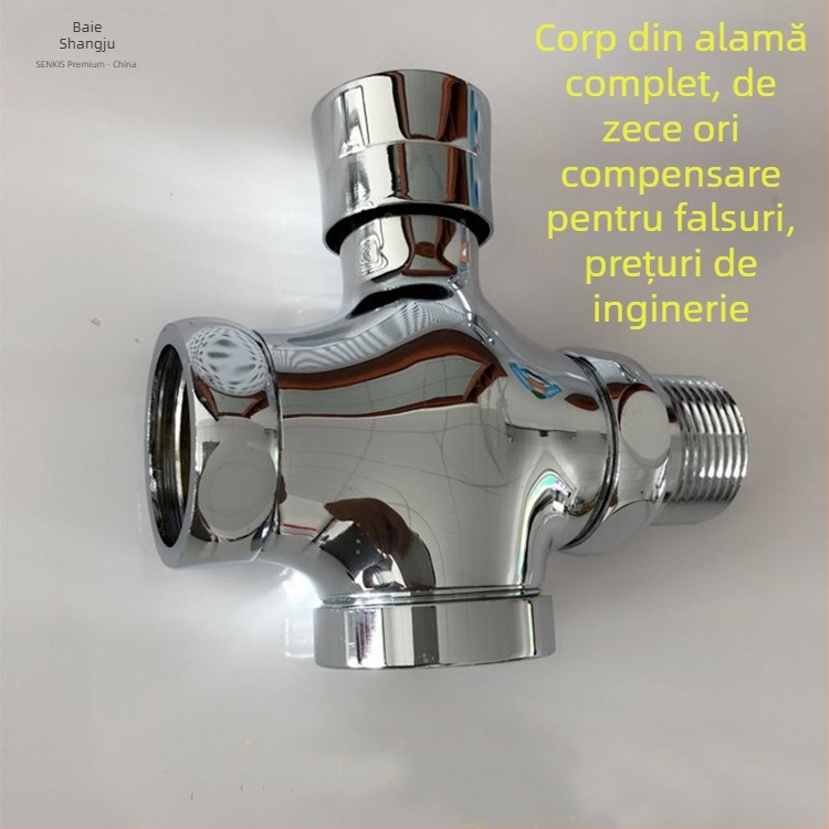 Valvă de spălare pentru toalete publice cu acționare manuală extensibilă, din cupru, model S20011, supapă triunghiulară cu închidere automată, ieșire diametru 6, timp de spălare 5 s