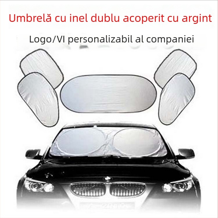 Set de storuri auto 6 piese pentru parbrizul frontal - universal, retractabil, finisaj titan, cod Z795