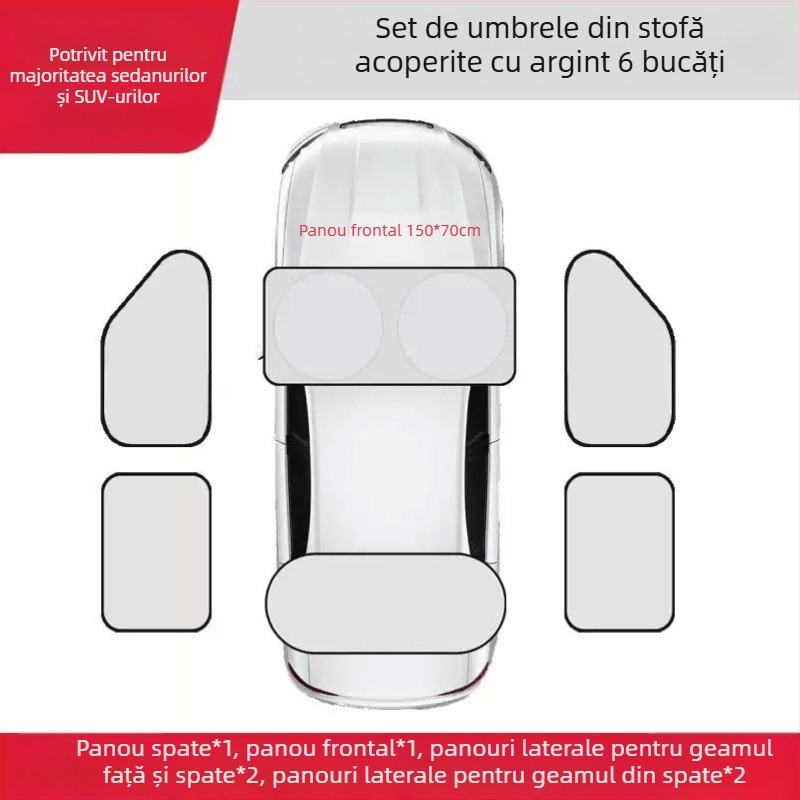 Set de storuri auto 6 piese pentru parbrizul frontal - universal, retractabil, finisaj titan, cod Z795