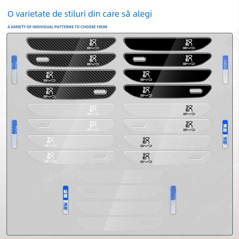 Bandă de cauciuc anti-zgârieturi pentru mânerul de la ușă BYD Han, aspect fibră de carbon, se potrivește cu mânerul Han, seria BYD-Han, procesare personalizabilă