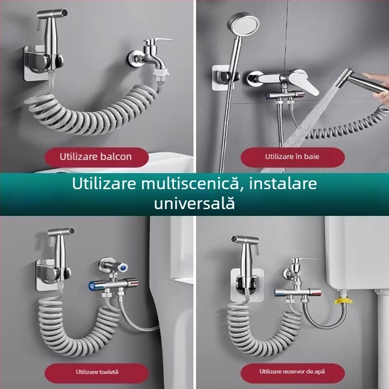 Spray pentru toaletă și bidet din oțel inoxidabil, cu o intrare și două ieșiri, jet de înaltă presiune