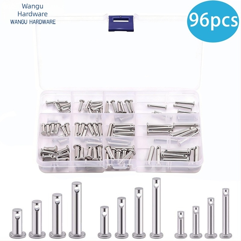 Știfturi de poziționare din oțel inoxidabil 304, cilindrice, cu cap plat cu orificiu, 96 bucăți în cutie