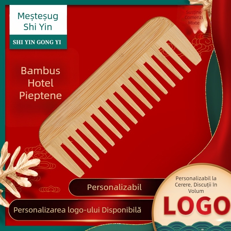 Pieptene de unică folosință din bambus – dreptunghiular, logo imprimat, personalizare disponibilă, origine: provincia Anhui