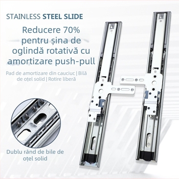 Șină de oglindă pentru dulap cu trei secțiuni — mecanism ascuns de împingere-tras și rotire, șină telescopică; Material: oțel laminat la rece; Suprafața: electroplating; Stil: modern minimalist; Brand: FK Fukai