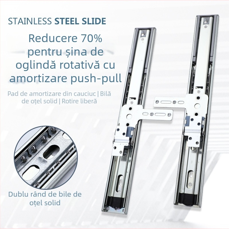 Șină de oglindă pentru dulap cu trei secțiuni — mecanism ascuns de împingere-tras și rotire, șină telescopică; Material: oțel laminat la rece; Suprafața: electroplating; Stil: modern minimalist; Brand: FK Fukai