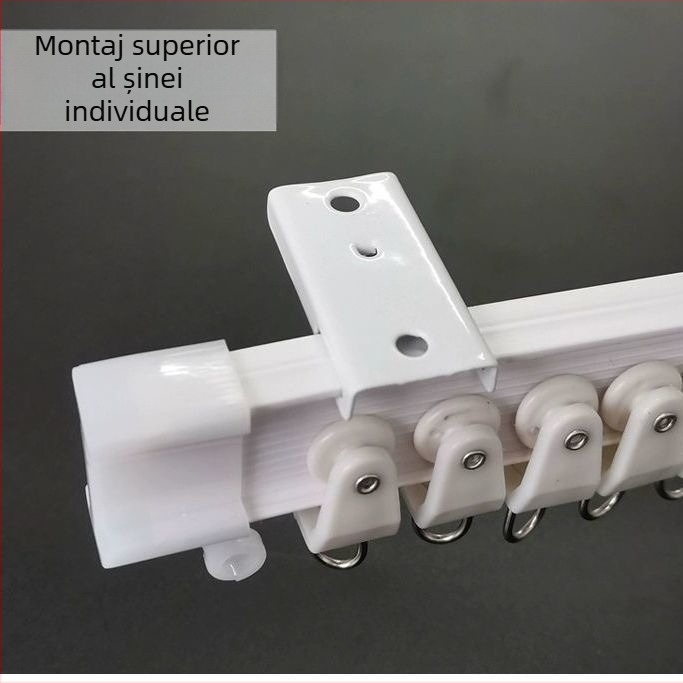 Șină pentru perdele cu șină curvată pentru fereastra de colț și balcon, șină flexibilă, montaj prin perforare, model 005, material: oțel, finisaj: oțel plastic, stil modern și simplu