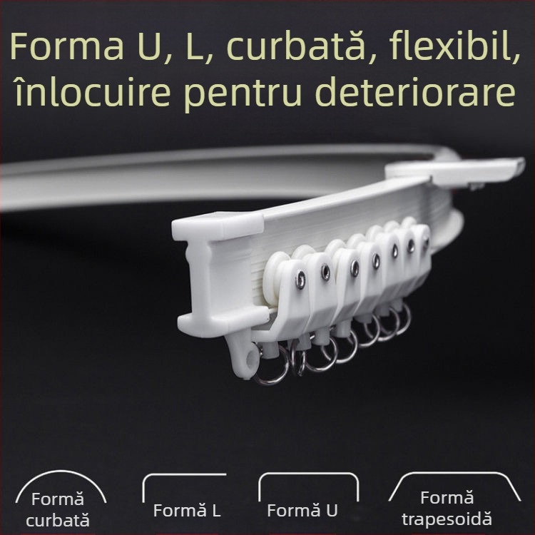 Șină pentru perdele cu șină curvată pentru fereastra de colț și balcon, șină flexibilă, montaj prin perforare, model 005, material: oțel, finisaj: oțel plastic, stil modern și simplu