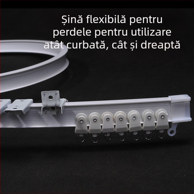 Șină pentru perdele cu șină curvată pentru fereastra de colț și balcon, șină flexibilă, montaj prin perforare, model 005, material: oțel, finisaj: oțel plastic, stil modern și simplu