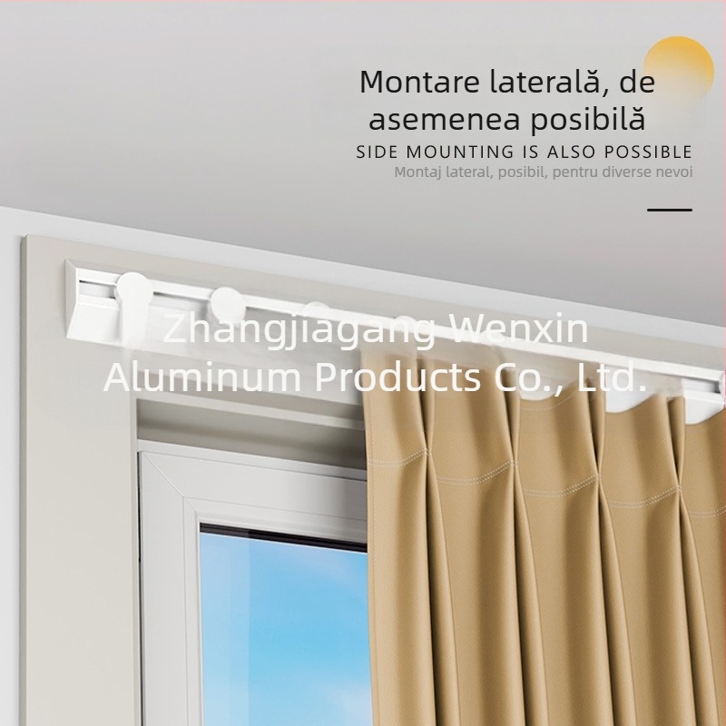 Șină pentru perdele din aliaj de aluminiu – în formă de V, ultra-subțire, cutie silențioasă, Wenxin WX250313, stil modern simplu, montaj pe partea de sus sau lateral