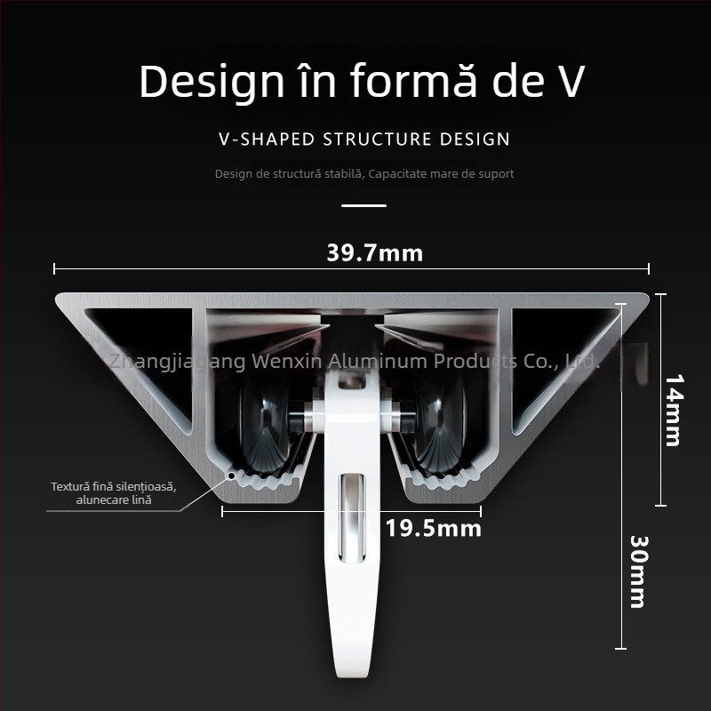 Șină pentru perdele din aliaj de aluminiu – în formă de V, ultra-subțire, cutie silențioasă, Wenxin WX250313, stil modern simplu, montaj pe partea de sus sau lateral