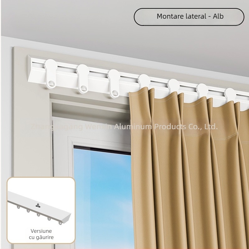 Șină pentru perdele din aliaj de aluminiu – în formă de V, ultra-subțire, cutie silențioasă, Wenxin WX250313, stil modern simplu, montaj pe partea de sus sau lateral