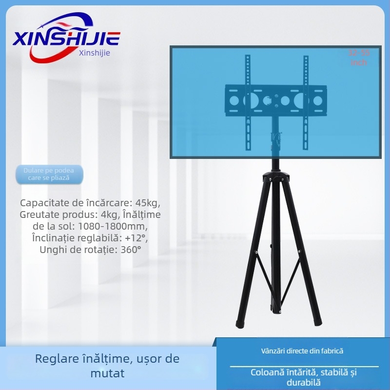 Suport TV pentru podea cu bază rotativă – Control mecanic, capacitate peste 15 kg, compatibil cu montaj pe perete