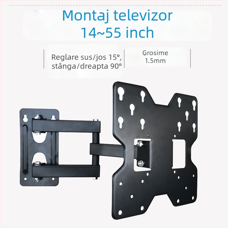 Suport de perete pentru televizor V-STAR V-499 cu braț rotativ și teleskopic, structură din oțel, control mecanic, capacitate de încărcare peste 15 kg