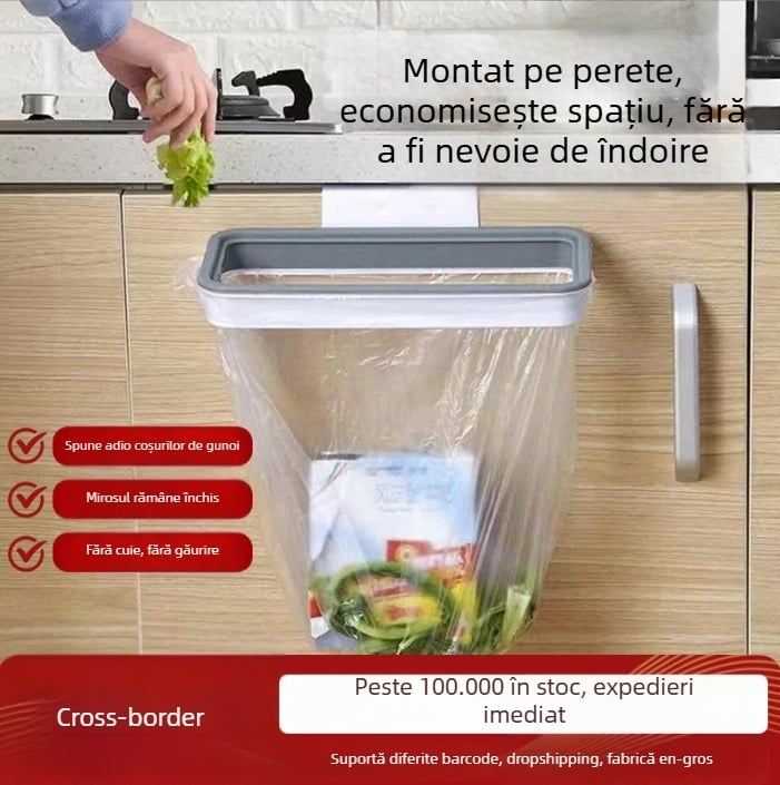 Suport pentru pungi de gunoi pe usa dulapului de bucătărie, montaj pe perete, plastic, stil japonez, cu un singur nivel