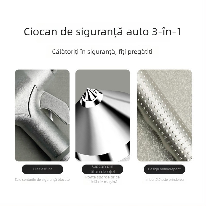 Cioc de siguranță pentru mașină, unealtă de evadare multifuncțională, cioc de spargere geam auto, ABS + tungsten steel, greutate 187 g, origine Zhejiang, Ming che zhi bao