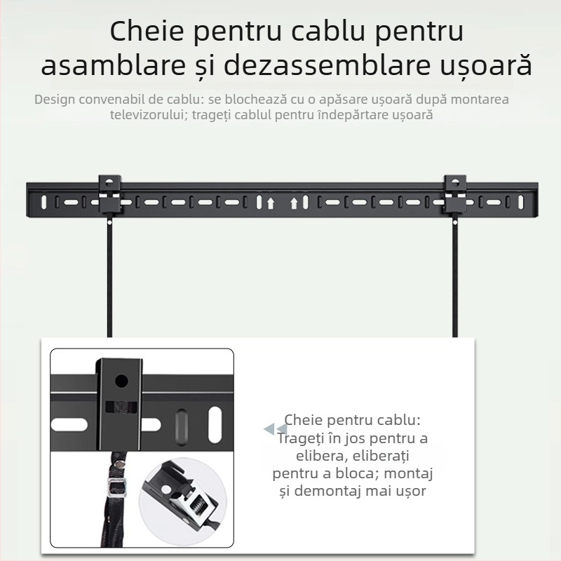 Suport de perete pentru TV JL-WH02A — universal, montaj de perete simplu pentru televizoare cu ecran plat; Material: oțel laminat la rece; Greutate: 1,3 kg.
