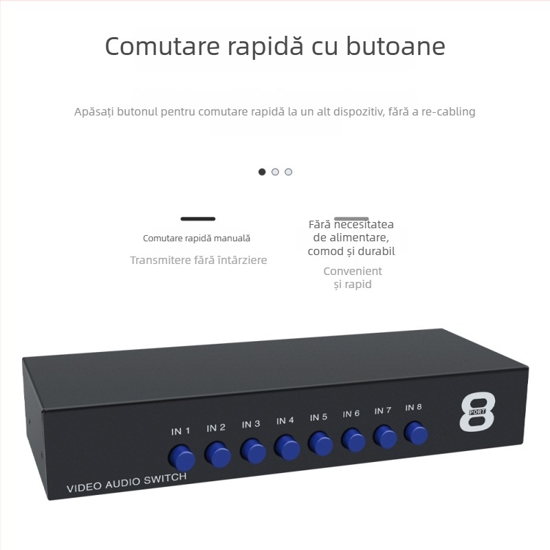 Tonli VS-810 comutator AV 8 în 1, 1920x1080 CVBS, conectori RCA
