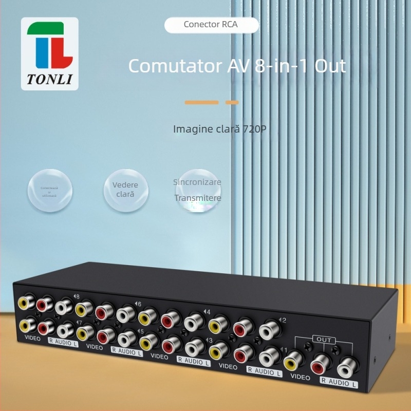 Tonli VS-810 comutator AV 8 în 1, 1920x1080 CVBS, conectori RCA