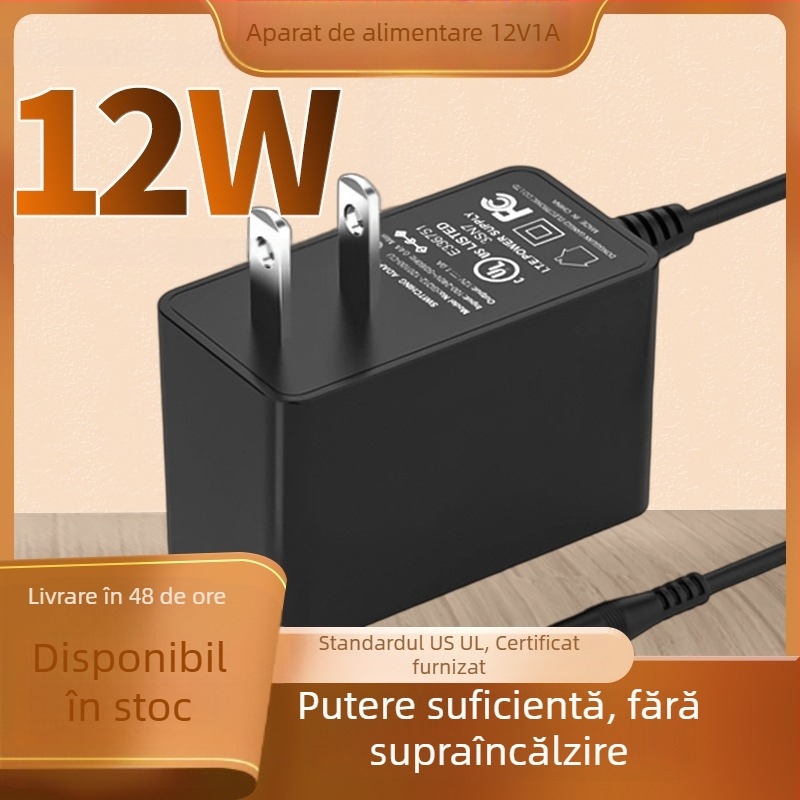 Adaptor de alimentare GQ 12-120100-CC, ieșire 12V, intrare 100-240V, certificat UL/ETL/FCC, conector DC 5.5x2.1/2.5 mm