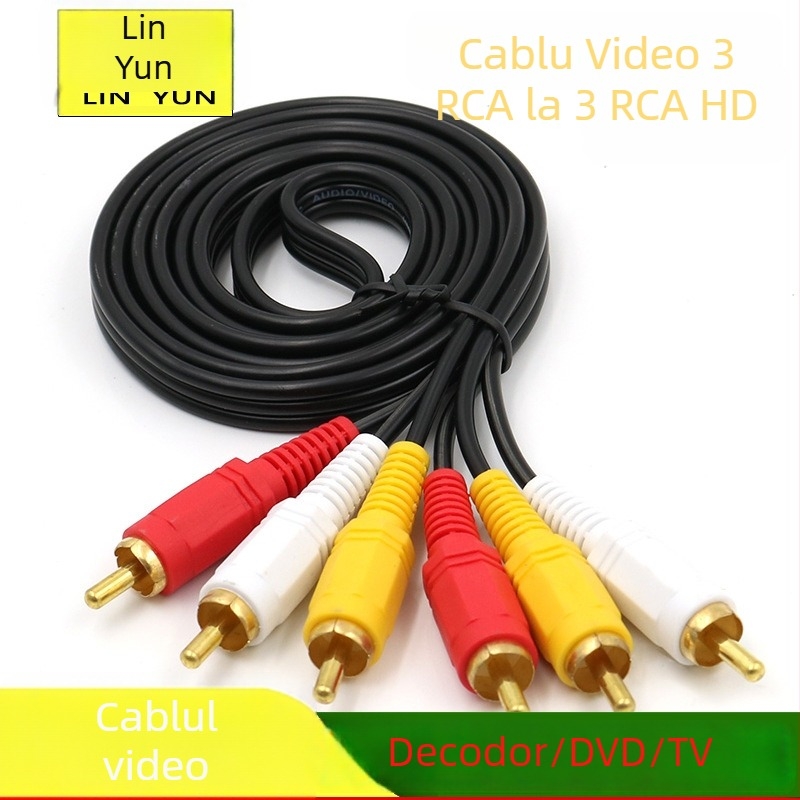 Lotus Line 3-în-3 Cablu video/audio, Lin Yun era, nucleu din cupru pur, acoperire placată cu aur, carcasă PVC, conectare de la set-top box la televizor vechi