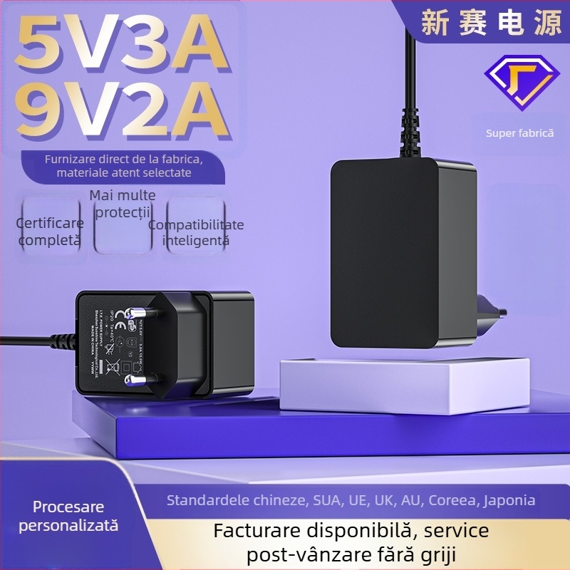 Adaptor de alimentare pentru cadru foto digital – ieșiri 12V 1.5A, 9V 2A, 5V 3A; intrare 100–240V; CE certificat; model XSD-1201500DEUD