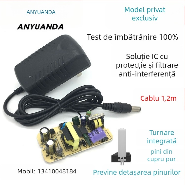 12V 1A sursă de alimentare PWM switch pentru set-top box, router și bandă LED — intrare 110-240V AC, ieșire 12V, 12W, zgomot de ripple <100 mV, eficiență 88%