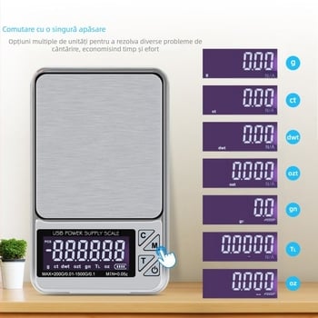 Cântar electronic alimentat prin USB, înaltă precizie, capacitate 1000 g, diviziune 0,01 g, cântar pentru pulberi din plante medicinale, multifuncțional