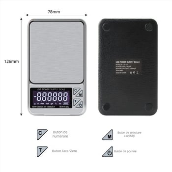 Cântar electronic alimentat prin USB, înaltă precizie, capacitate 1000 g, diviziune 0,01 g, cântar pentru pulberi din plante medicinale, multifuncțional