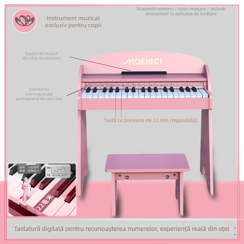 Pian electronic din lemn cu 37 clape pentru copii – Jucărie educativă unisex (4–6 ani)