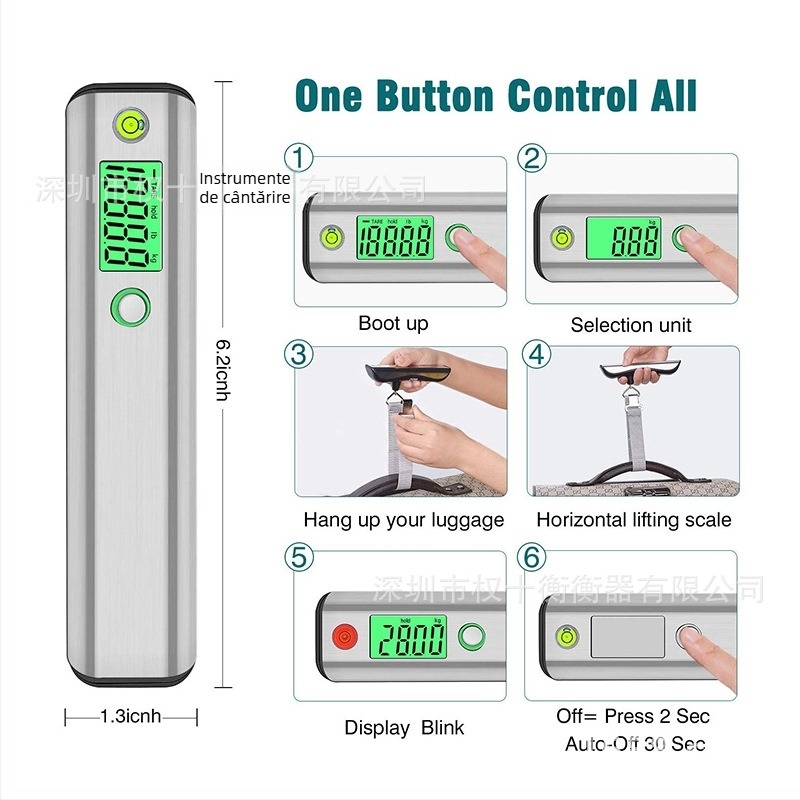 Cântar electronic pentru bagaje, capacitate 50 kg, carcasă din oțel inoxidabil, model ocs-39, măsurare electronică, portabil