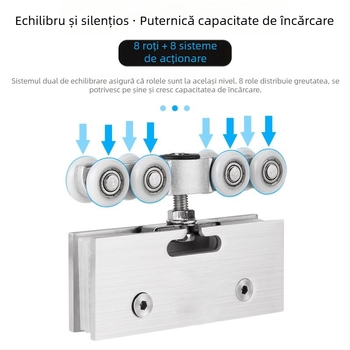 Roata ghidare pentru ușă glisantă din sticlă fără ramă – corpul rolei din nylon/POM, potrivit pentru sticlă 8–12 mm, încărcare 30–80 kg, cod produs Td-t-004, brand Crown of creation